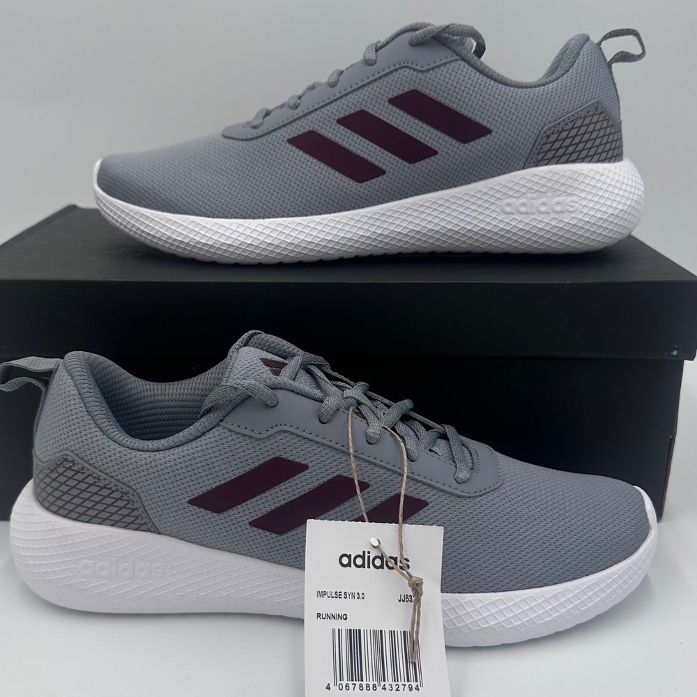 ADIDAS Impulse Syn 3.0 Running Mens 6.5 Grey Burgundy Athletic Sneakers NEW